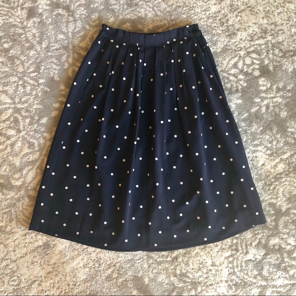 J. Crew Navy Polka Dot Midi Skirt